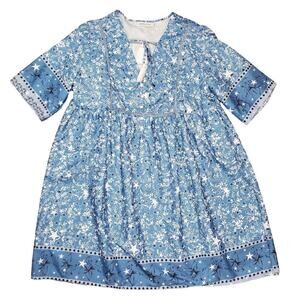 Misslook Women Short Sleeves Blue Floral Tassel Mini Babydoll Summer Dress 3XL